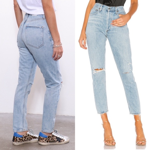 AGOLDE 90s High Rise Distressed Light Wash Denim Button Fly Straight Leg Jean 26 - Picture 6 of 14